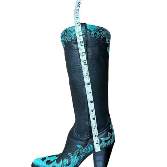 Old Gringo Black Leather Snip Toe Snake Skin Outlay Cowboy Boot Women Size  7B - Picture 7 of 12